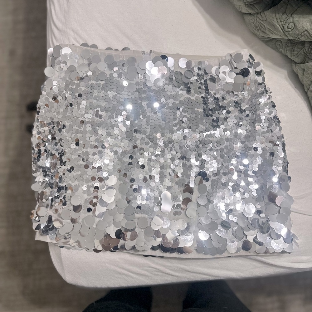 Size 6 Gianni Bini Disc Sequin Skirt Silver